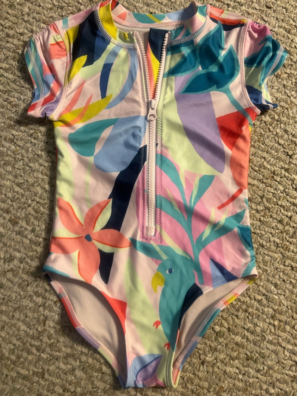 Tea Collection Girls Multicolor Floral & Parrot One-Piece Swimsuit, Size 6